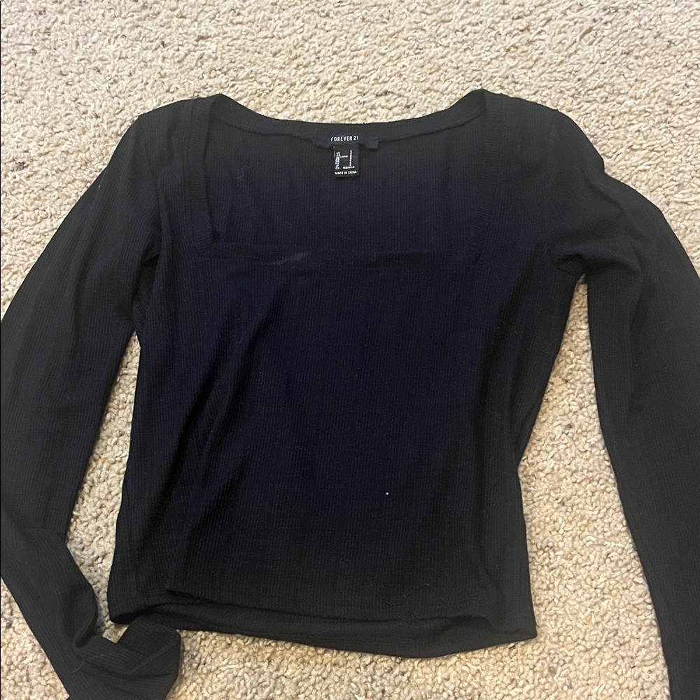 Forever 21  Black Long Sleeve Square Neck Top